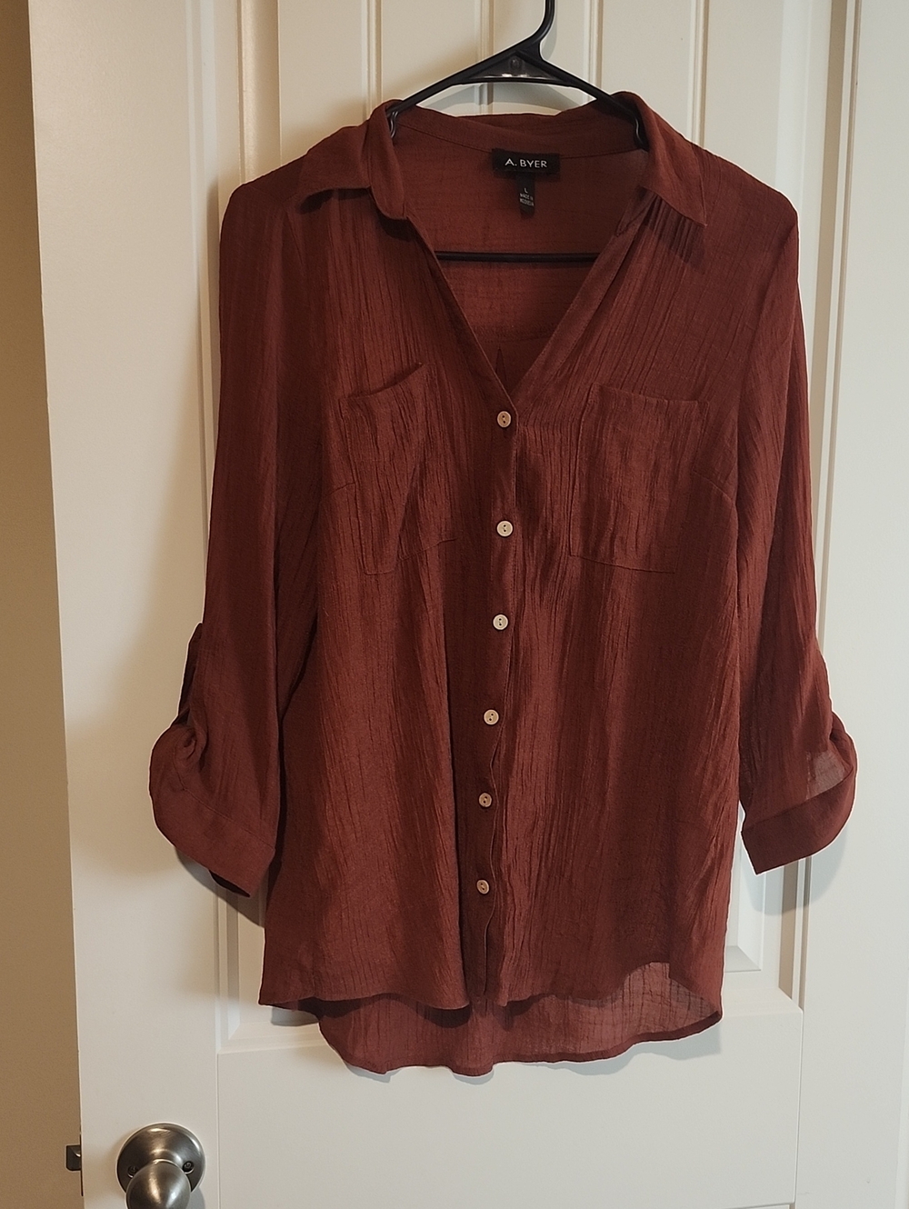 A. Byer Women's Rust Button-Front Shirt Blouse